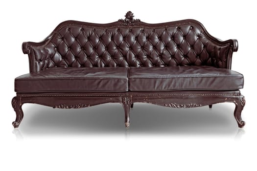 Armchair brown genuine leather classical style sofa with clipping path
