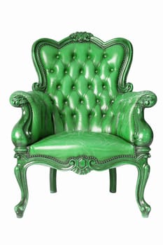 isolated Armchair green genuine leather classical style sofa with clipping path