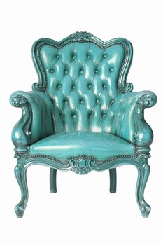 isolated Armchair light blue genuine leather classical style sofa with clipping path