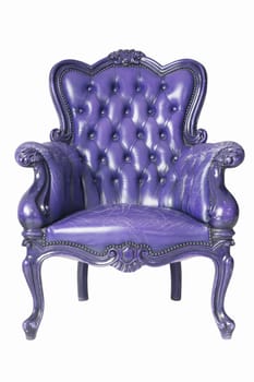isolated Armchair purple genuine leather classical style sofa with clipping path
