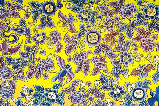 Yellow Thai Chinese Traditional Paint in temple wall Thailand