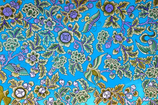 Light Blue Thai Chinese Traditional Paint in temple wall Thailand