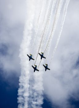 Formation of Military Airplanes on blue sky