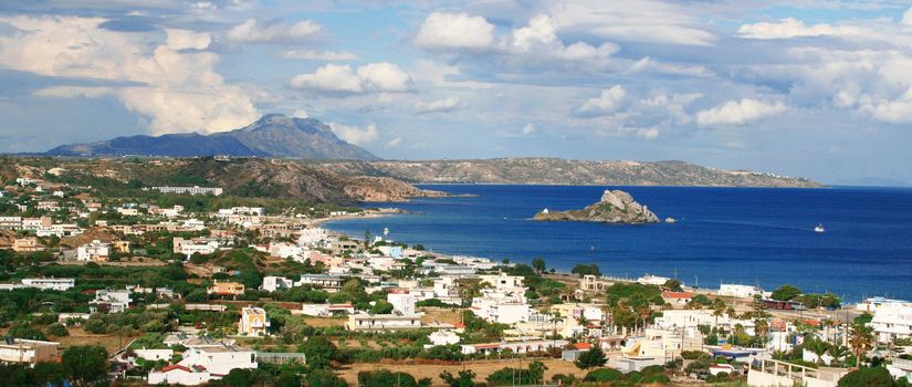 Greece. Kos island. Bay of Kefalos with a Castri isle