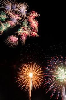 Japanese traditional fireworks in the night sky 