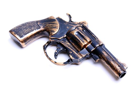 Handgun weapon - crime gun toy isolated on white