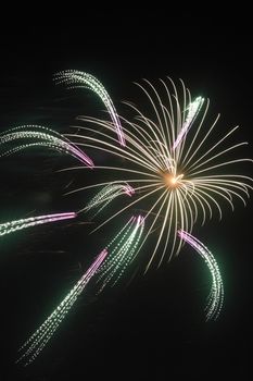 Japanese traditional fireworks in the night sky 