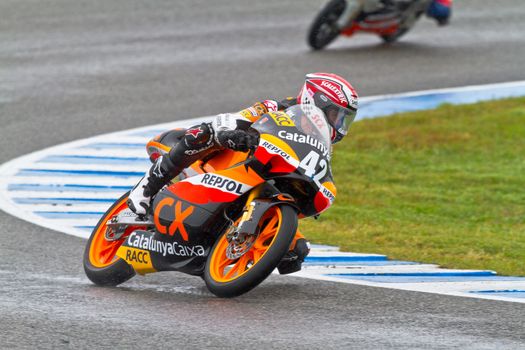 JEREZ DE LA FRONTERA, SPAIN - NOV 20: 125cc motorcyclist Alex Rins takes a curve in the CEV Championship race on November 20, 2011 in Jerez de la Frontera, Spain.