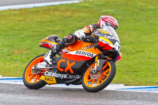 JEREZ DE LA FRONTERA, SPAIN - NOV 20: 125cc motorcyclist Alex Rins takes a curve in the CEV Championship race on November 20, 2011 in Jerez de la Frontera, Spain.