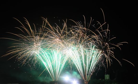 Japanese traditional fireworks in the night sky 