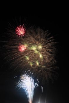 Japanese traditional fireworks in the night sky 