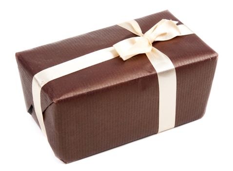 Gift brown box with bow on white background