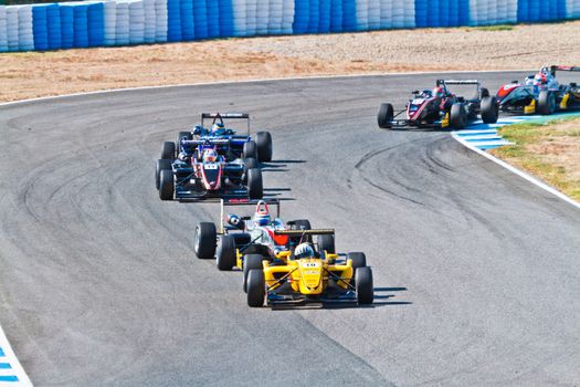 JEREZ DE LA FRONTERA, SPAIN - OCT 16: Alex Fontana (10)  followed by David Fumanelli (6) and other pilots races on European F3 championship on October 16 , 2011, in Jerez de la Frontera , Spain