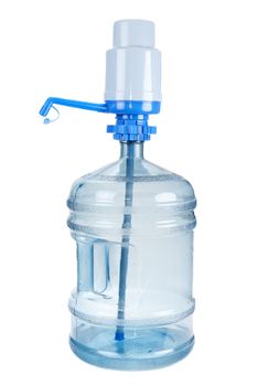 Plastic big bottle for water and pomp on white background