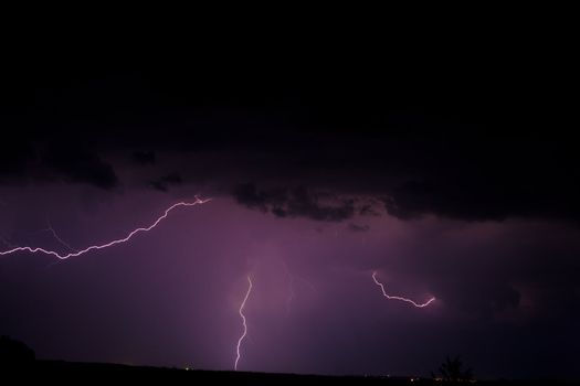 nature series: night thunderstorm with thunderbolt in sky