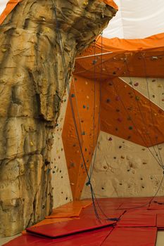 Extreme sport climbing up mountain rock build wall