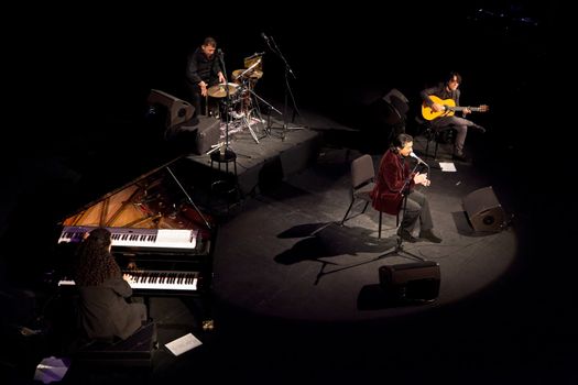 CADIZ, SPAIN - NOV 25: Juan Valderrama performing on the concert  of the IX Festival os spanish music on November 24, 2011, in the Gran Teatro Falla, Cadiz, Spain