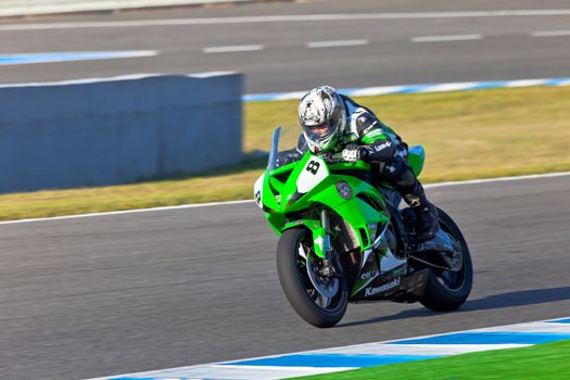 JEREZ DE LA FRONTERA, SPAIN - APR 16: Kawasaki Ninja Cup motorcyclist Adria Araujo races in the CEV Championship race on April 16, 2011 in Jerez de la Frontera, Spain.