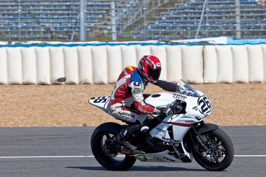 JEREZ DE LA FRONTERA, SPAIN - APR 16: Stock Extreme motorcyclist Adrian Gandara Gutierrez races in the CEV Championship race on April 16, 2011 in Jerez de la Frontera, Spain