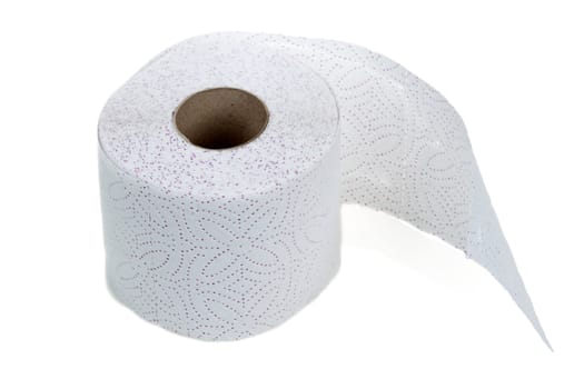 Perforated toilet paper in roll on white background