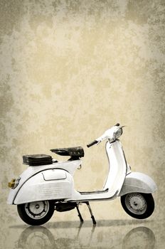White retro scooter on grunge texture background