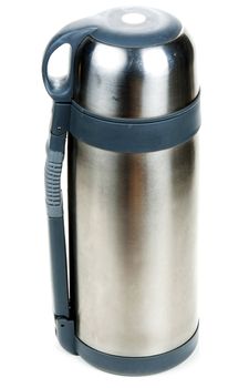 Steel thermos locked insulated on white background