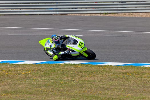 JEREZ DE LA FRONTERA, SPAIN - APR 16: Moto2 motorcyclist Blake Leigh-Smith takes a curve in the CEV Championship race on April 16, 2011 in Jerez de la Frontera, Spain.