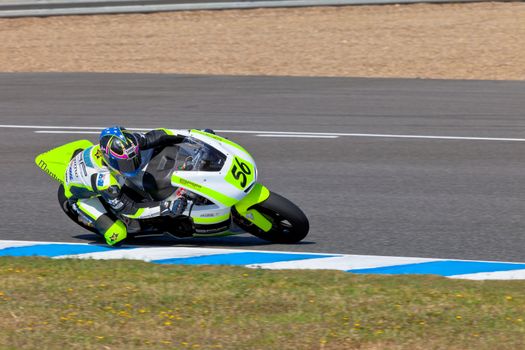 JEREZ DE LA FRONTERA, SPAIN - APR 16: Moto2 motorcyclist Blake Leigh-Smith takes a curve in the CEV Championship race on April 16, 2011 in Jerez de la Frontera, Spain.