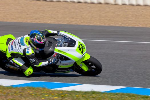 JEREZ DE LA FRONTERA, SPAIN - APR 16: Moto2 motorcyclist Blake Leigh-Smith takes a curve in the CEV Championship race on April 16, 2011 in Jerez de la Frontera, Spain.
