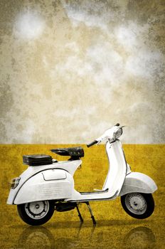 White retro vespa in retro style background