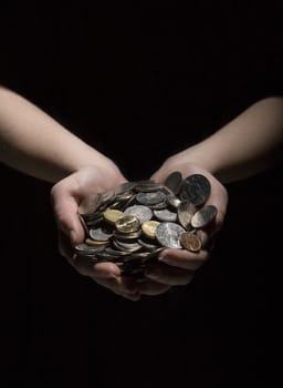 Hans with a large group of coins