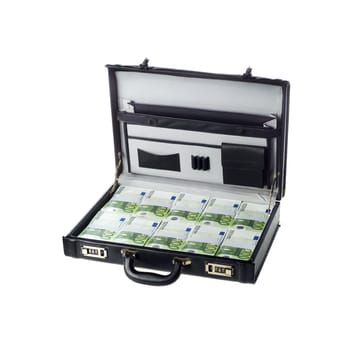 Briefcase with money isolated on white background