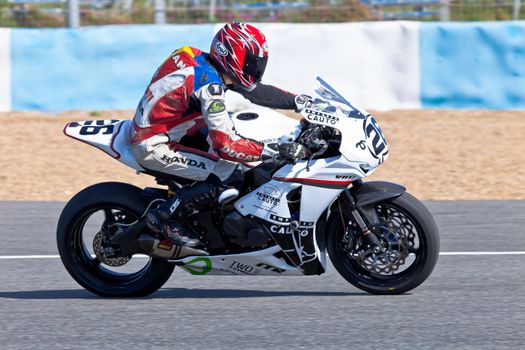 JEREZ DE LA FRONTERA, SPAIN - APR 16: Stock Extreme motorcyclist Adrian Gandara Gutierrez races in the CEV Championship race on April 16, 2011 in Jerez de la Frontera, Spain