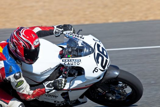 JEREZ DE LA FRONTERA, SPAIN - APR 16: Stock Extreme motorcyclist Adrian Gandara Gutierrez races in the CEV Championship race on April 16, 2011 in Jerez de la Frontera, Spain