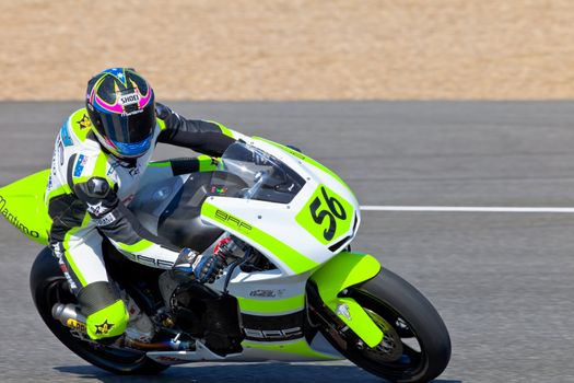 JEREZ DE LA FRONTERA, SPAIN - APR 16: Moto2 motorcyclist Blake Leigh-Smith takes a curve in the CEV Championship race on April 16, 2011 in Jerez de la Frontera, Spain.