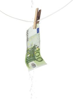 Laundering money towards white background