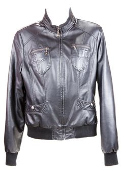 Black leather jacket insulated on white background