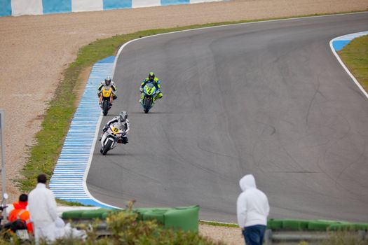 JEREZ DE LA FRONTERA, SPAIN - NOV 20: Motorbike competitors begin the Moto2 official training in the CEV Championship on Nov 20, 2010, in Jerez de la Frontera, Spain