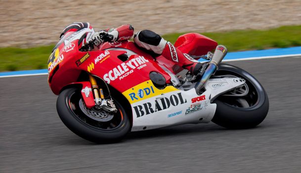 JEREZ DE LA FRONTERA, SPAIN - NOV 20: MOTO2 motorcyclist Kev Coghlan takes a curve in the CEV championship on Nov 20, 2010, in Jerez de la Frontera, Spain