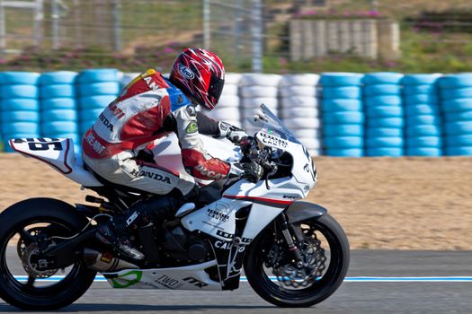 JEREZ DE LA FRONTERA, SPAIN - APR 16: Stock Extreme motorcyclist Adrian Gandara Gutierrez races in the CEV Championship race on April 16, 2011 in Jerez de la Frontera, Spain