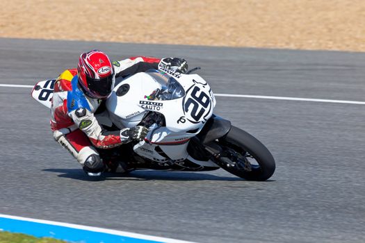 JEREZ DE LA FRONTERA, SPAIN - APR 16: Stock Extreme motorcyclist Adrian Gandara Gutierrez races in the CEV Championship race on April 16, 2011 in Jerez de la Frontera, Spain