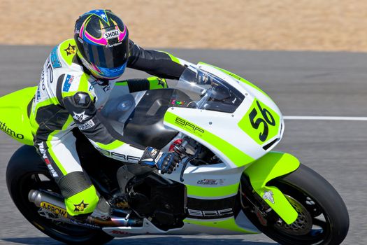 JEREZ DE LA FRONTERA, SPAIN - APR 16: Moto2 motorcyclist Blake Leigh-Smith takes a curve in the CEV Championship race on April 16, 2011 in Jerez de la Frontera, Spain.