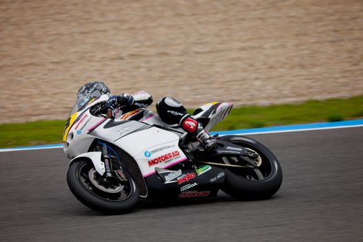 JEREZ DE LA FRONTERA, SPAIN - NOV 20: MOTO2 motorcyclist Daniel Arcas takes a curve in the CEV championship on Nov 20, 2010, in Jerez de la Frontera, Spain
