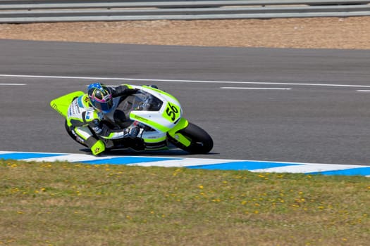JEREZ DE LA FRONTERA, SPAIN - APR 16: Moto2 motorcyclist Blake Leigh-Smith takes a curve in the CEV Championship race on April 16, 2011 in Jerez de la Frontera, Spain.