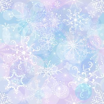 Seamless gentle christmas pattern with chaotic snowflakes and balls (vector EPS 10)