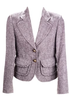 Brown feminine coat with button and pocket on white background