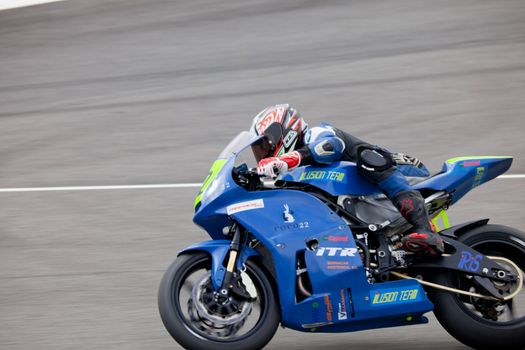 JEREZ DE LA FRONTERA, SPAIN - NOV 20: MOTO2 motorcyclist Fran Rodriguez takes a curve in the CEV championship on Nov 20, 2010, in Jerez de la Frontera, Spain