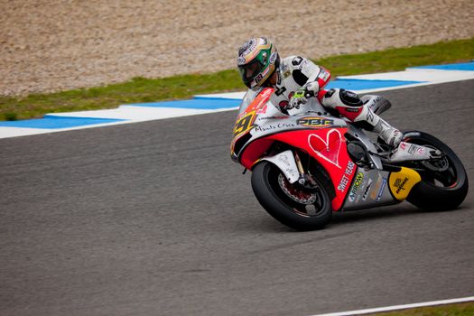 JEREZ DE LA FRONTERA, SPAIN - NOV 20: MOTO2 motorcyclist Gianluca Nannelli takes a curve in the CEV championship on Nov 20, 2010, in Jerez de la Frontera, Spain