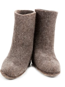 Pair gray woolly lock footwear on white background