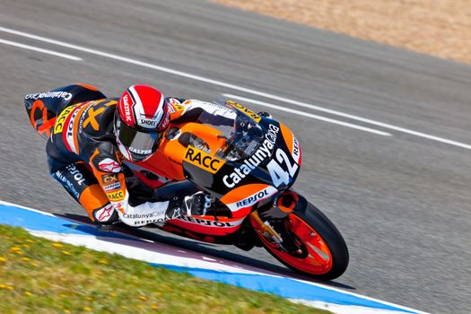 JEREZ DE LA FRONTERA, SPAIN - APR 17: 125cc motorcyclist Alex Rins takes a curve in the CEV Championship race on April 17, 2011 in Jerez de la Frontera, Spain.